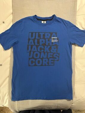 Men’s Jack & Jones Blue Tee with Black Chest Graphic
